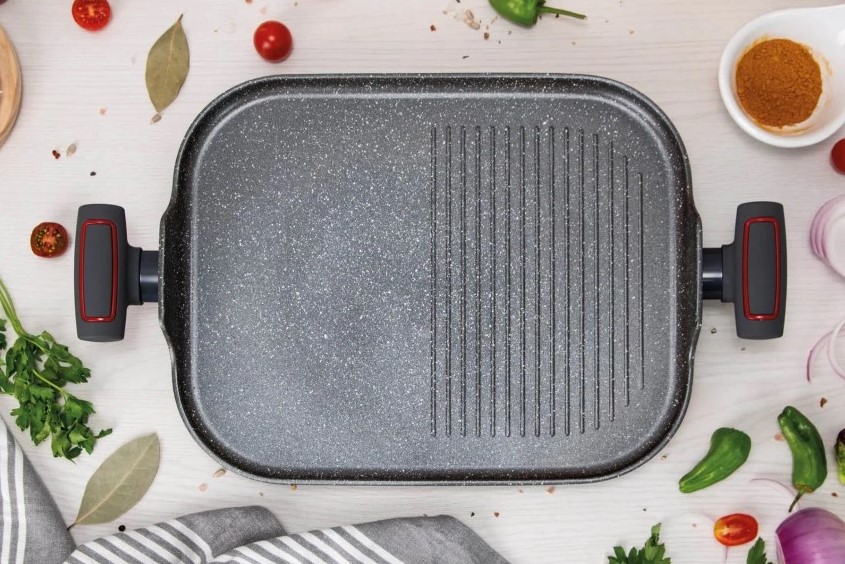 Antihaftbeschichteter Grill 35,5 x 28,3 x 1,3 cm, 3 Claveles, Grey, mit Silikongriffen