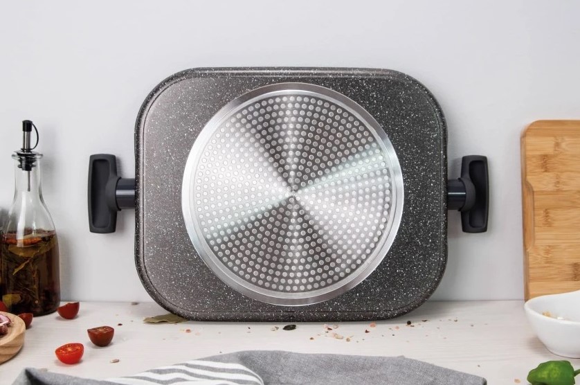 Antihaftbeschichteter Grill 35,5 x 28,3 x 1,3 cm, 3 Claveles, Grey, mit Silikongriffen