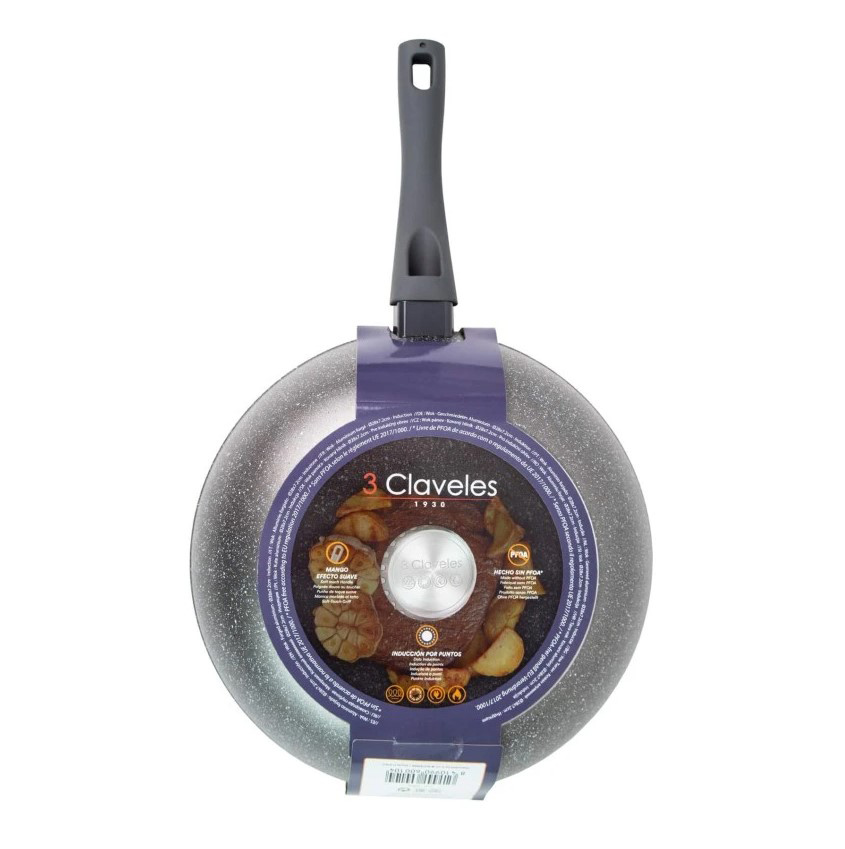 Wok antiadhésif 28 cm 3 Claveles Grey avec poignée soft touch