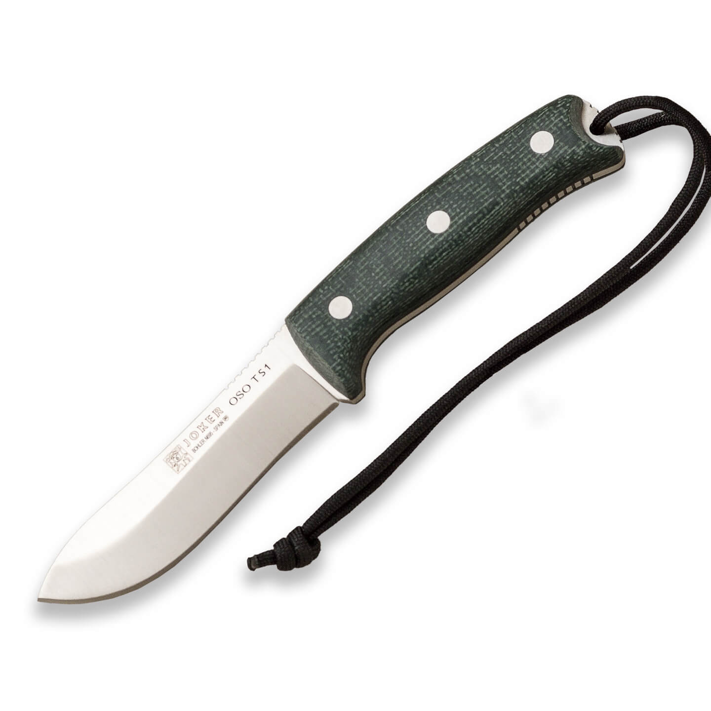 Joker Oso TS1 grünes Jute-Micarta-Bushcraftmesser mit Feuerstein