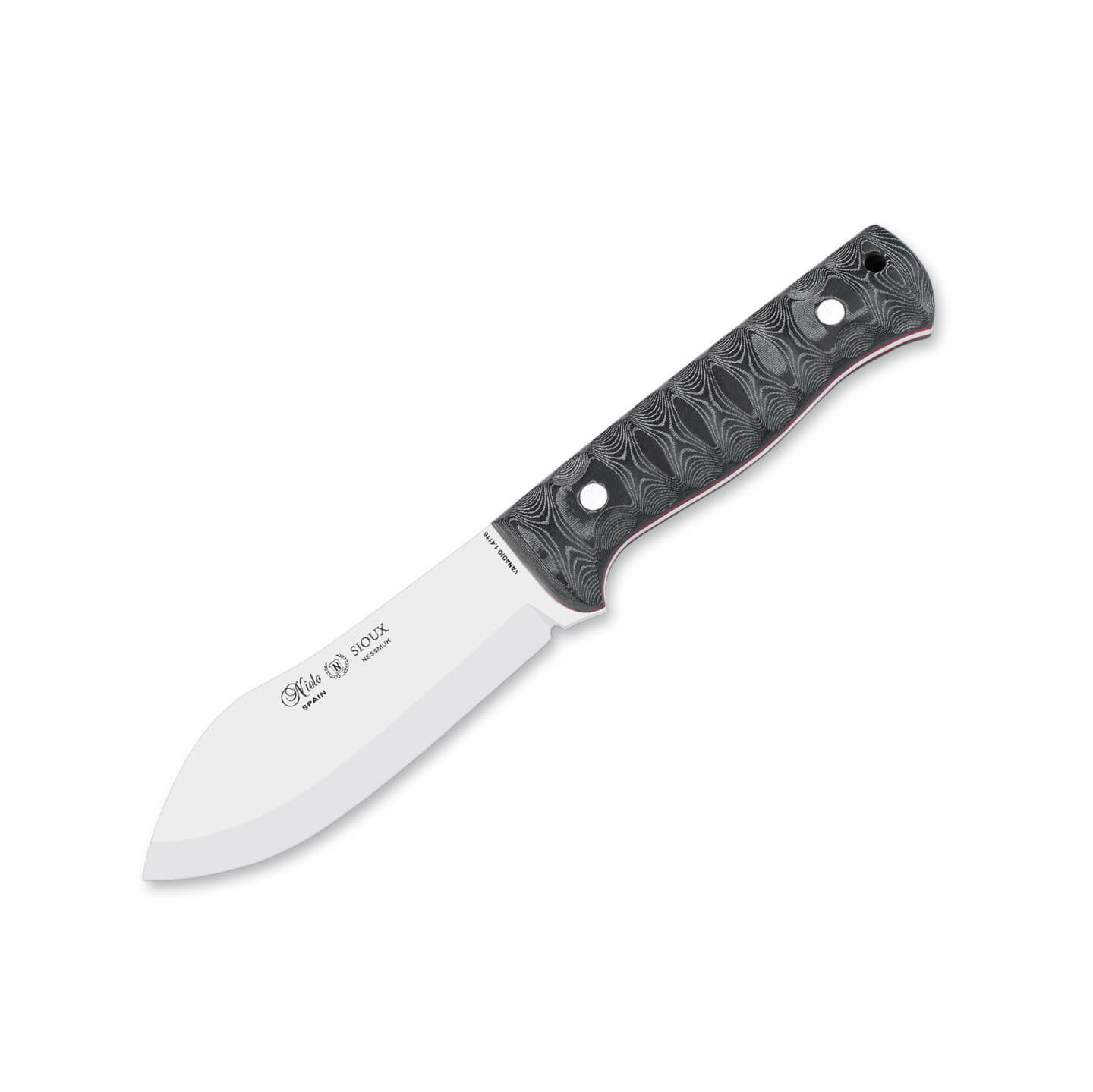 Faca de caça Nieto Sioux Nessmuk com cabo mikarta preto e lâmina ...