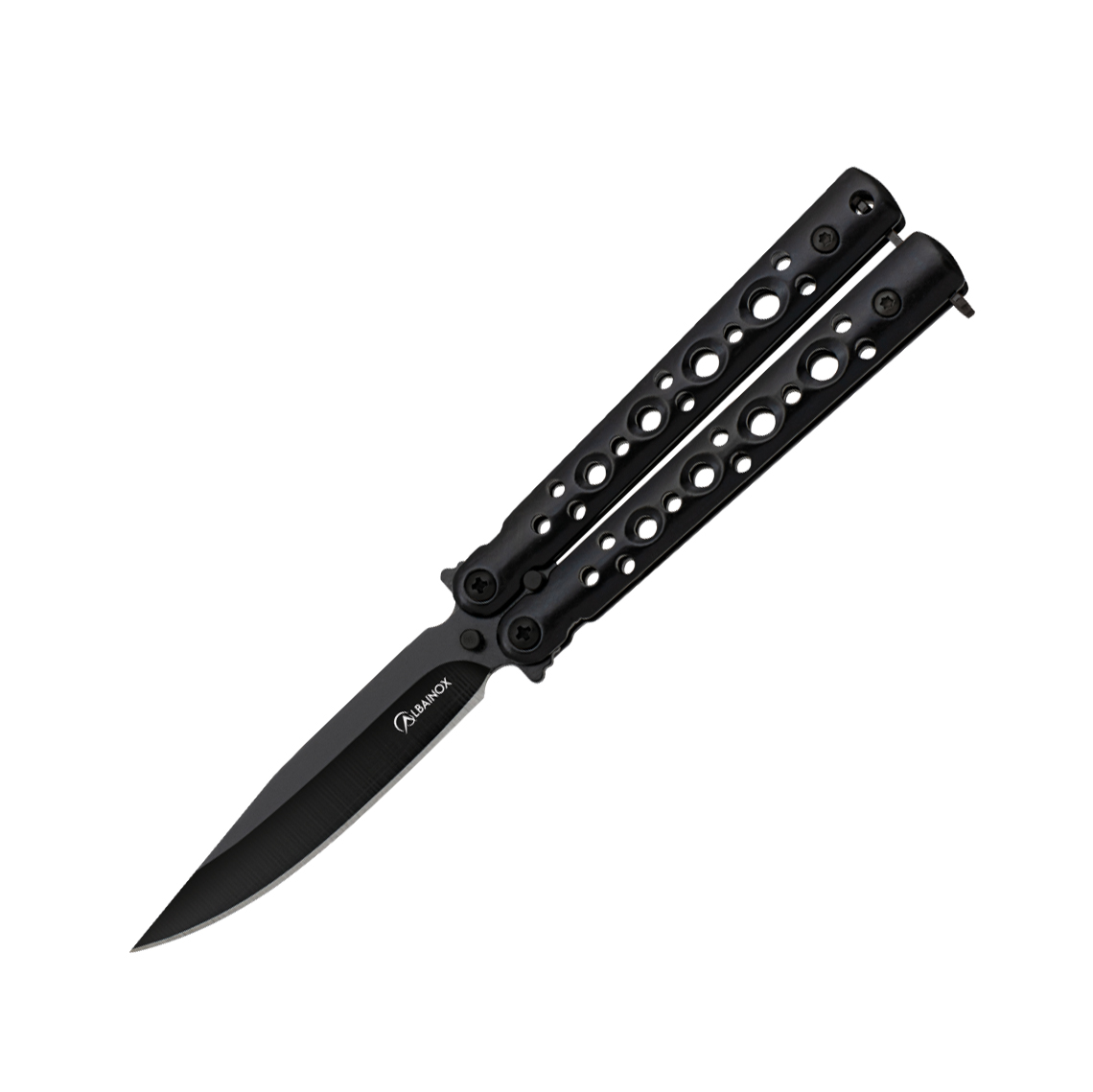 Butterfly-Messer aus Edelstahl mit schwarzem Griff und 7,1 cm lan...