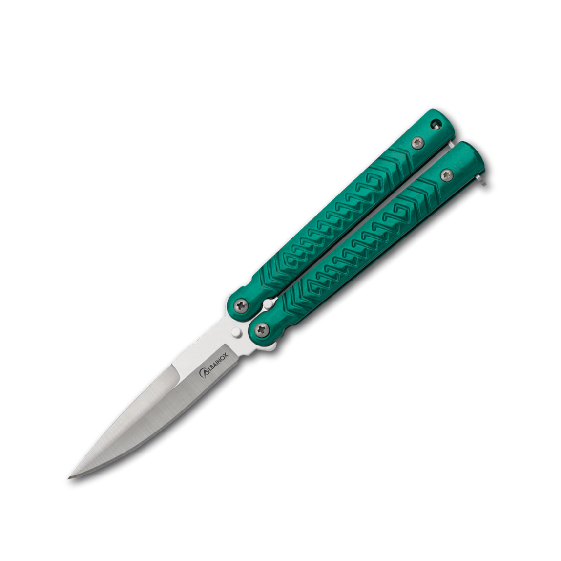 Butterfly-Messer aus Edelstahl mit grünem Griff und 7,1 cm Klinge