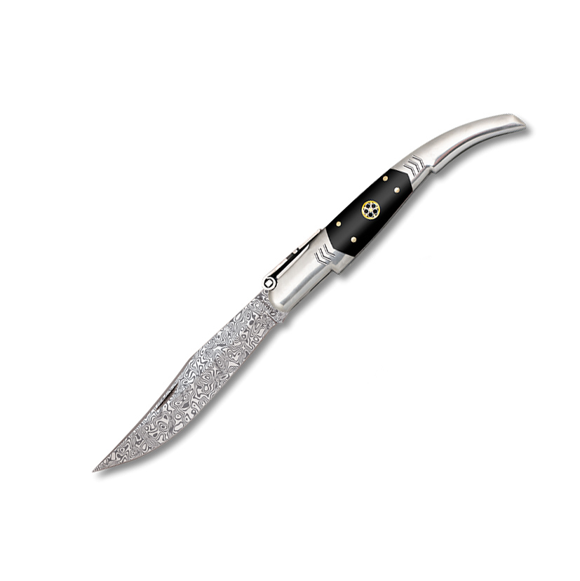 Damast-Taschenmesser Nr. 1 mit schwarzem Stamina-Griff und 10 cm ...