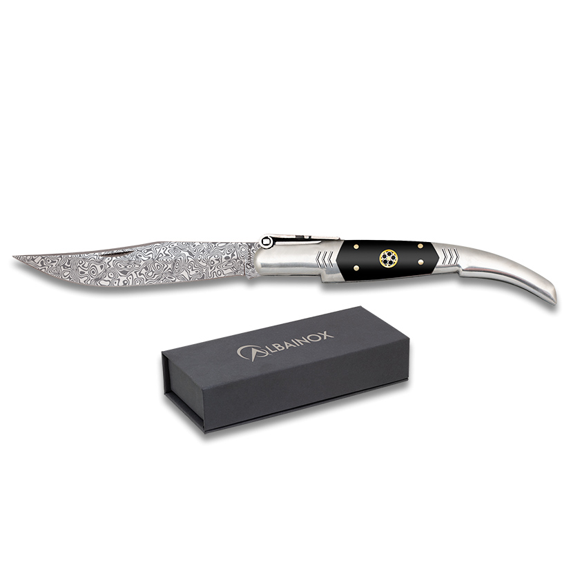 Canivete Damasco nº 1 com cabo resistente preto e lâmina de aço de 10 cm com fecho de roquete