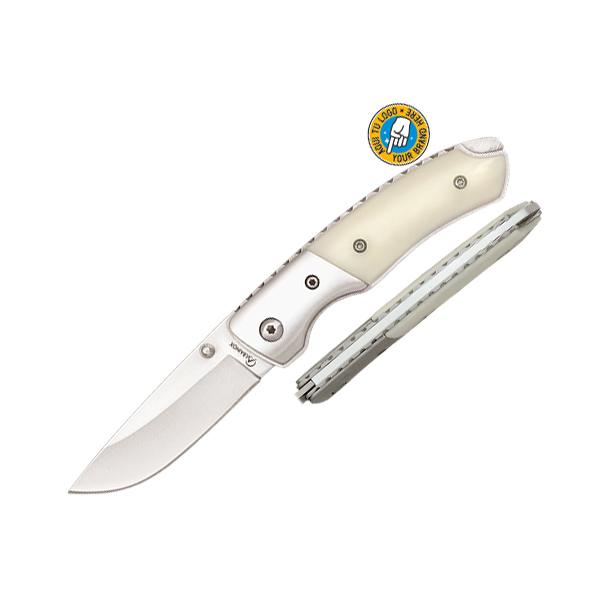 Klassisches Taschenmesser mit weißem ABS-Griff und 8 cm Klinge mi...