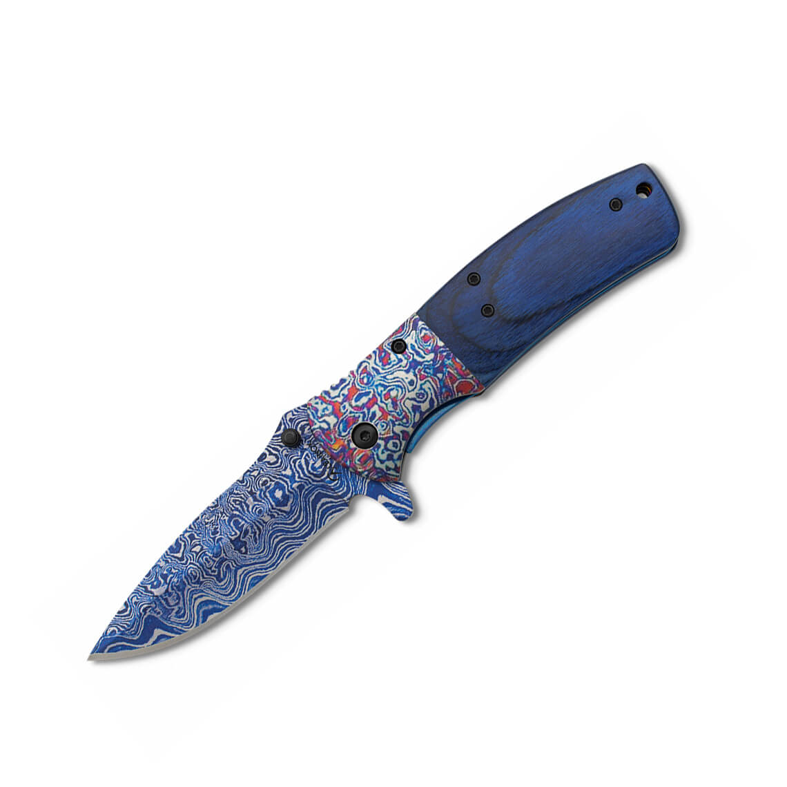 Taschenmesser mit blauem Stamina-Griff und blauer Klinge mit 3D-D...