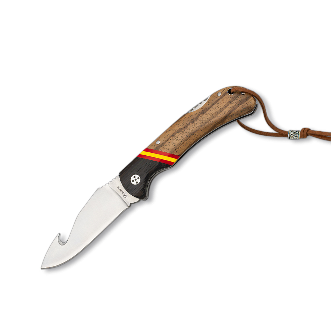 Skinner folding knife with stamina handle and Spanish flag