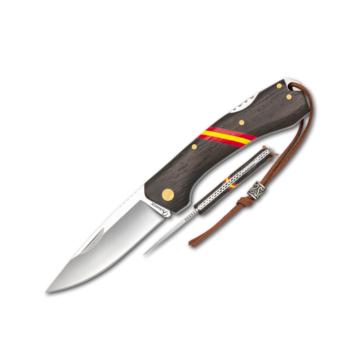 Canivete com cabo em madeira de wengé e bandeira espanhola