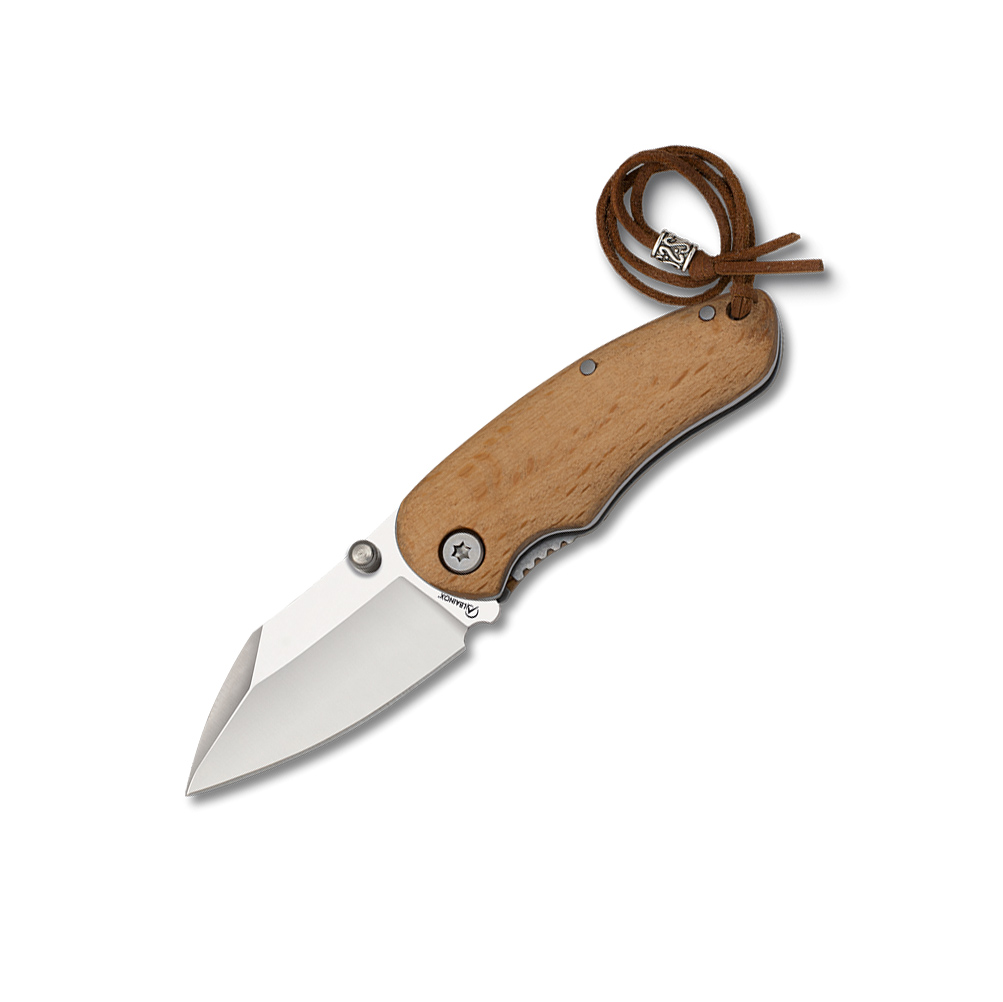 Pocket knife with wooden handle and small 5.5 cm blade with liner...