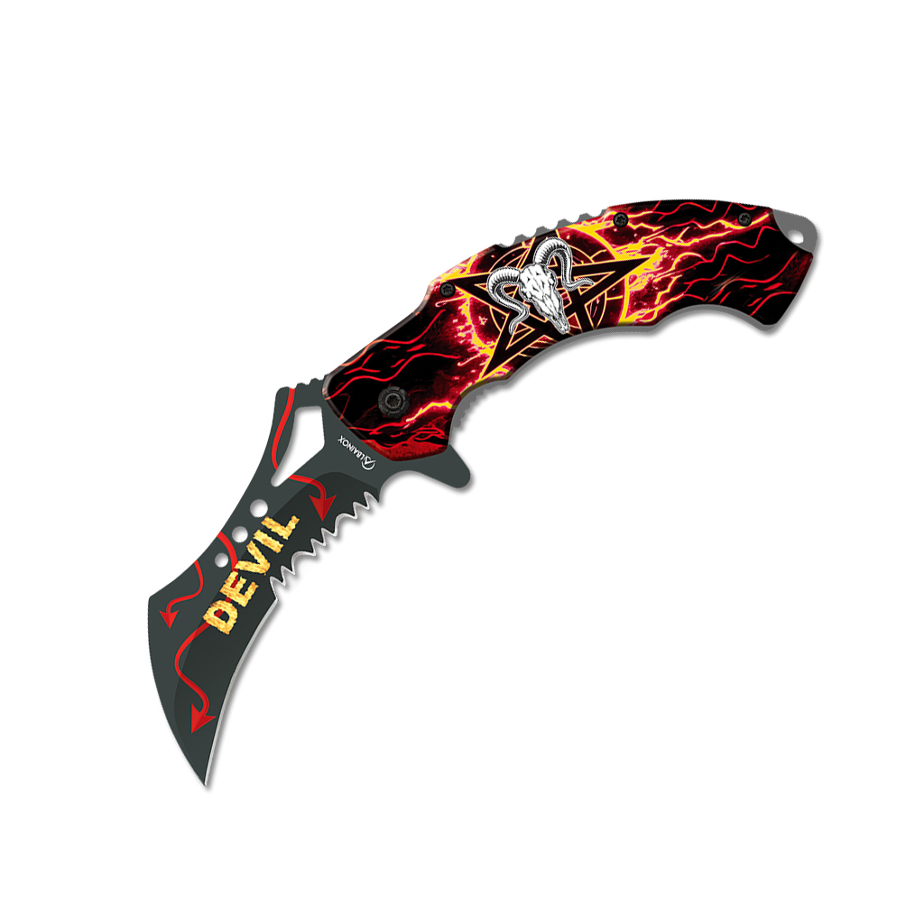 ABS-Taschenmesser mit Devil-Beschichtung und 8,3 cm gebogener Kli...
