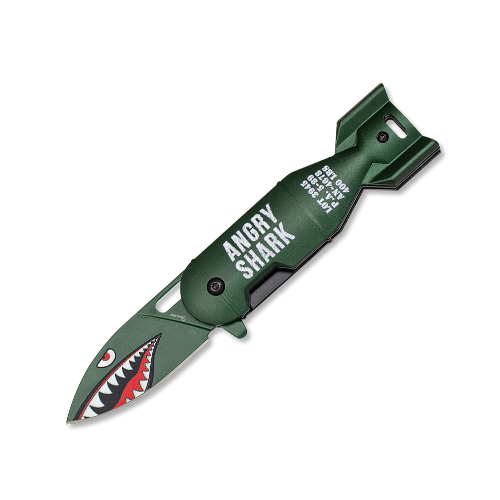 Angry Shark Taschenmesser mit bombenförmigem Aluminiumgriff und 5...