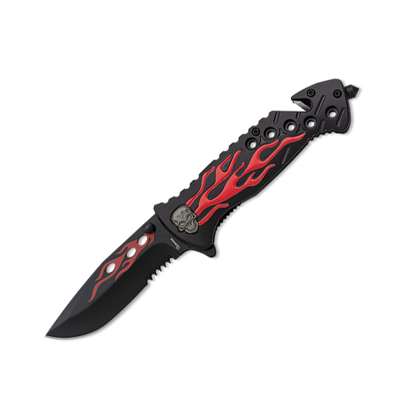 Taschenmesser mit rotem Totenkopf- und Feueraluminiumgriff und 8,...