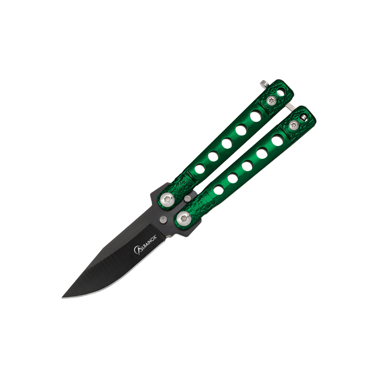 Grünes Butterflymesser mit 5,3 cm langer schwarzer Klinge und Ver...