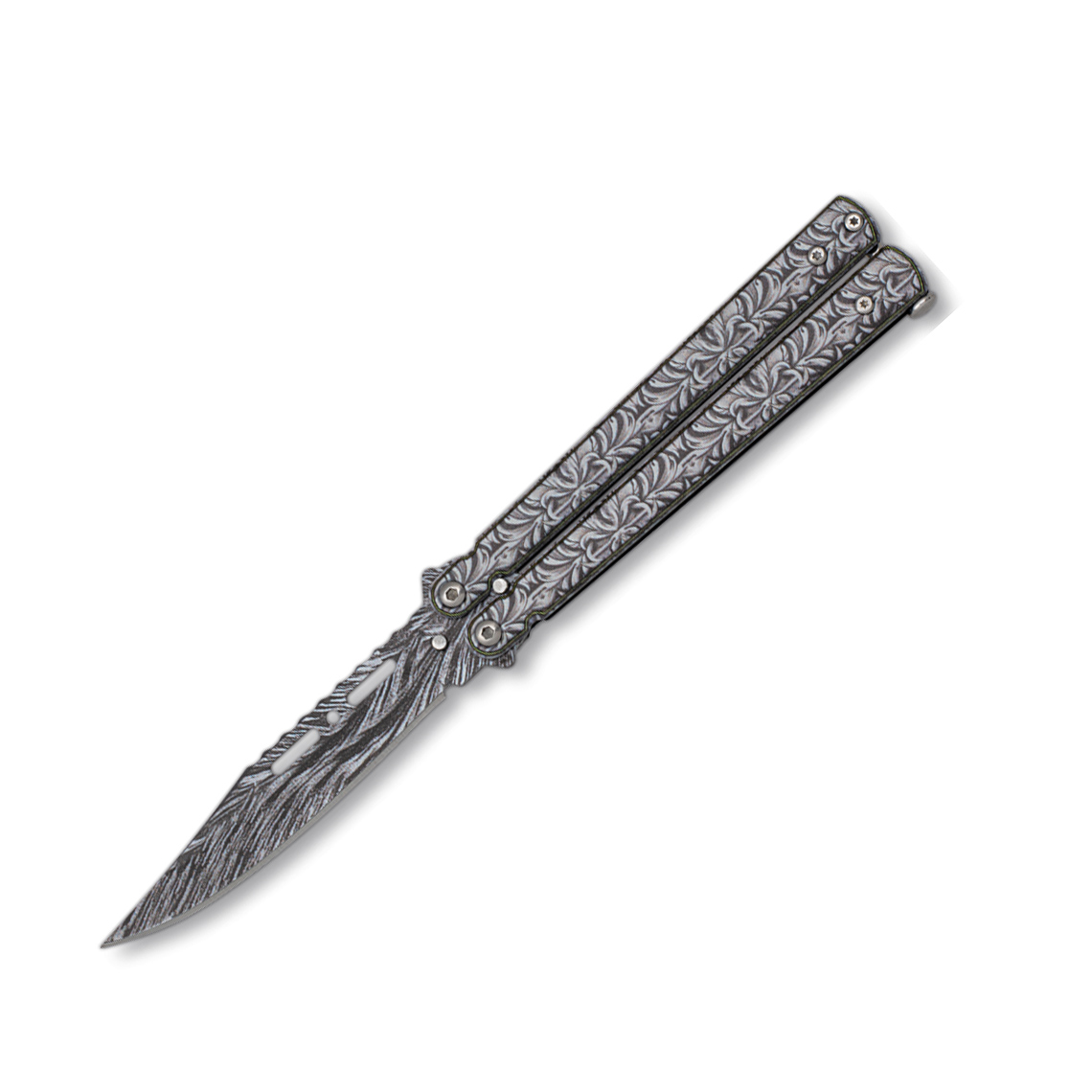 Butterfly-Messer mit 9,6 cm langer Klinge aus klassischem Damast ...