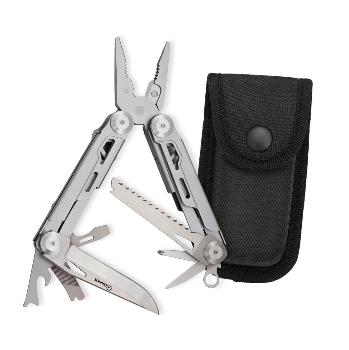 Mehrzweckzange mit 10 Werkzeugen mit Clip und Nylonscheide