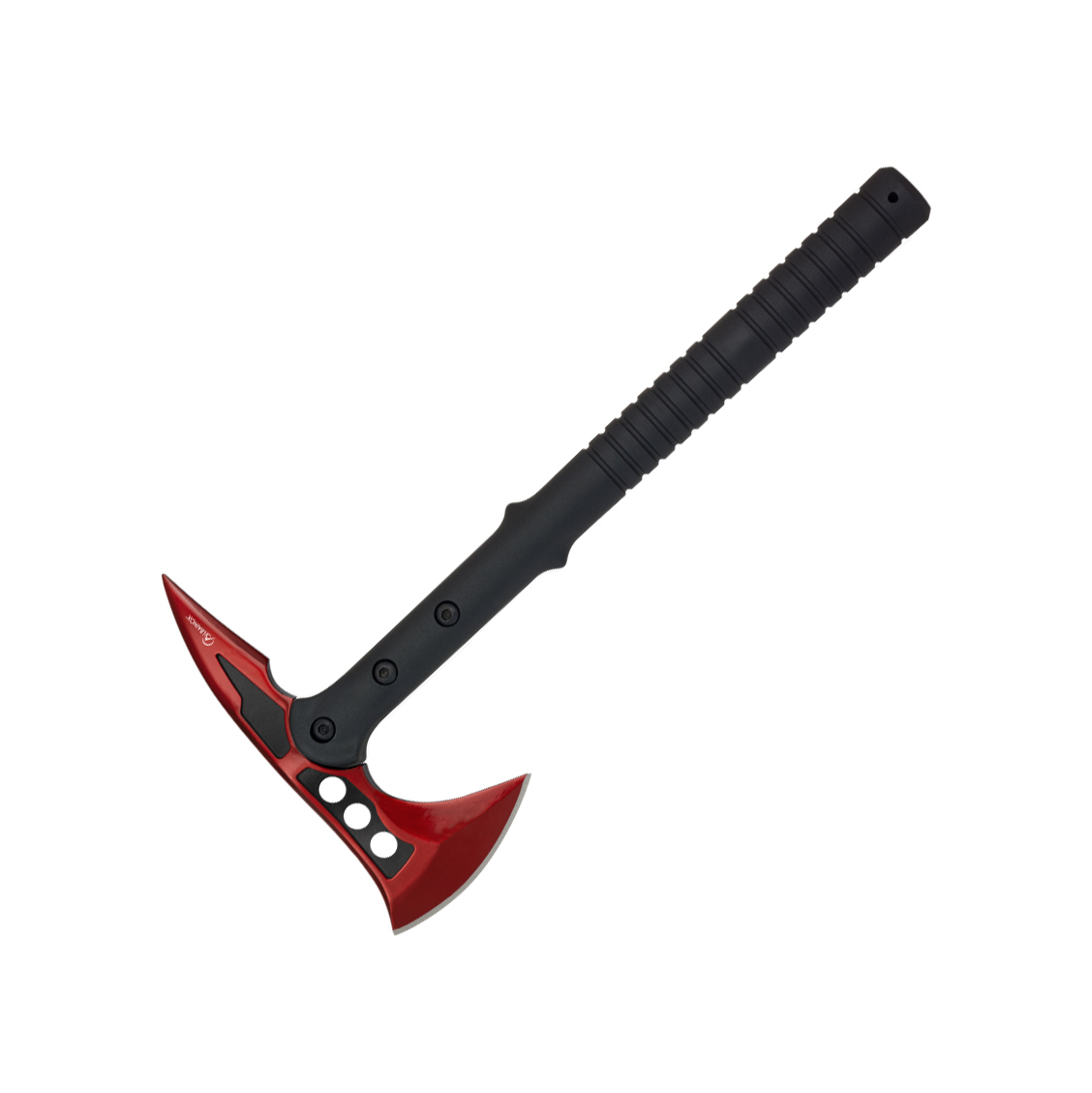 Hache tactique avec lame noire et rouge et étui en nylon