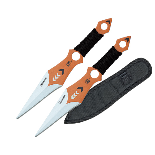 Set mit 2 16,5 cm langen Wurfmessern mit Schnurgriff und einseiti...