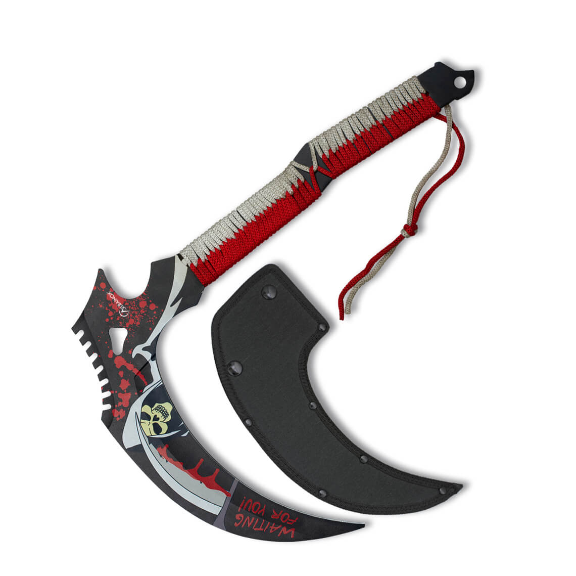 Faucille de 37 cm avec manche cordé rouge et blanc