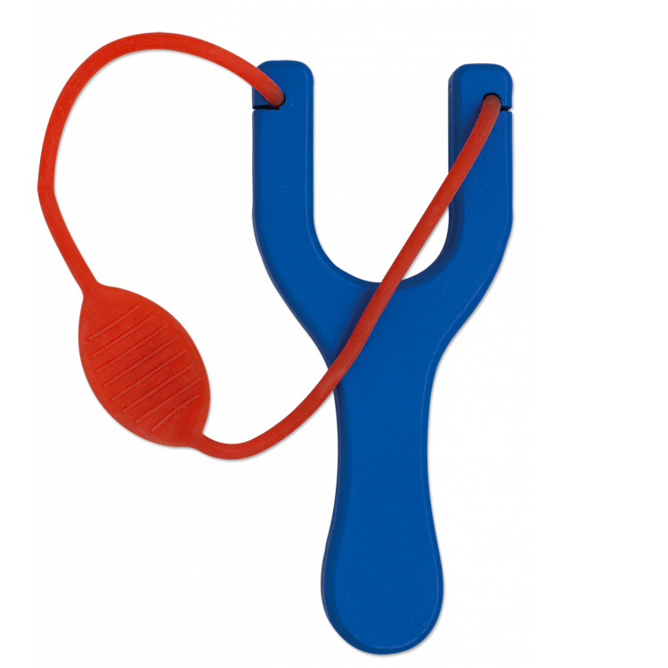 Tirachinas de madera lacada azul con goma roja