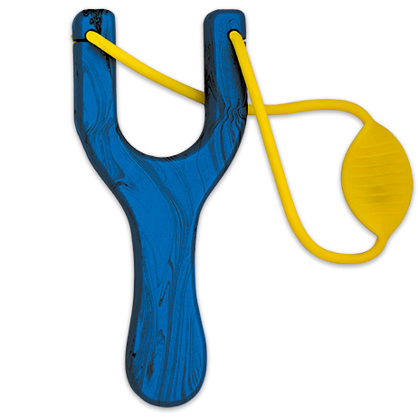 Funda em madeira lacada a azul com borracha amarela