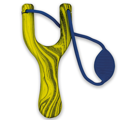 Funda em madeira lacada amarela com borracha azul