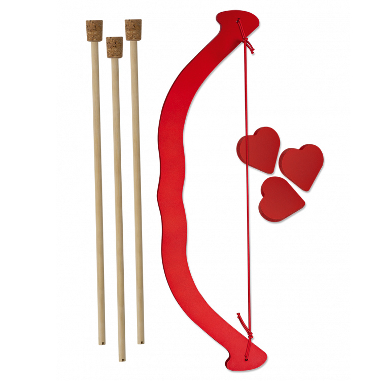Arc en bois laqué rouge avec flèches en bois