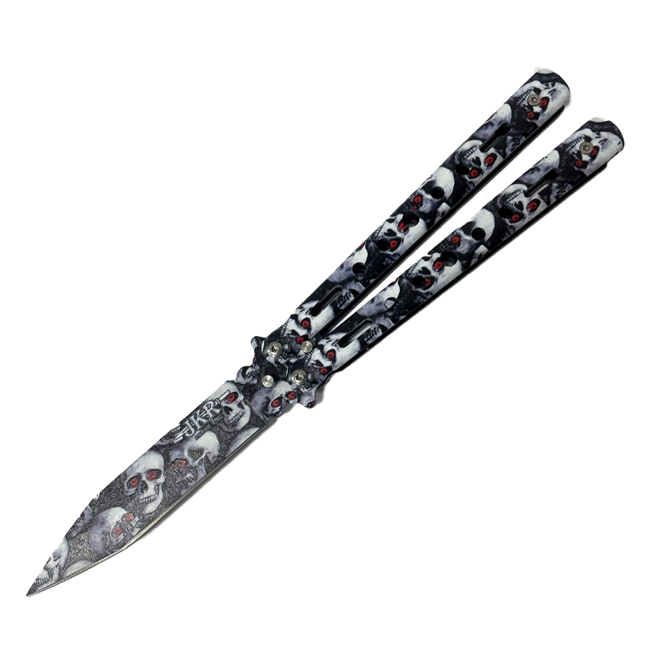 Couteau papillon JKR avec motif de tête de mort