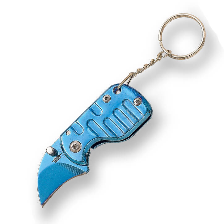 JKR Schlüsselanhänger-Messer mit blauem satiniertem Griff und 2,7...