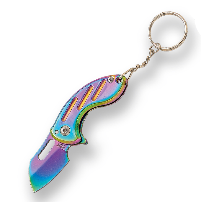 JKR Schlüsselanhänger-Messer mit satiniertem Griff, Rainbow-Desig...