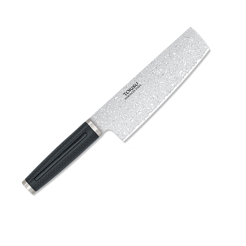 Nakiri-Küchenmesser mit 18 cm langer Damaststahlklinge und schwar...
