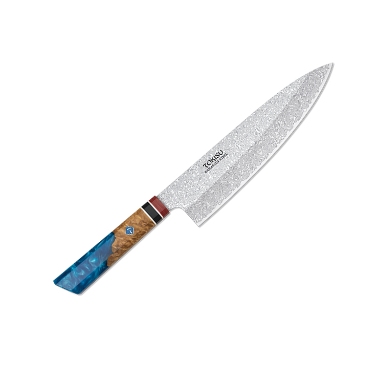 Gyuto-Küchenmesser mit 21,5 cm langer Damaststahlklinge und blaue...