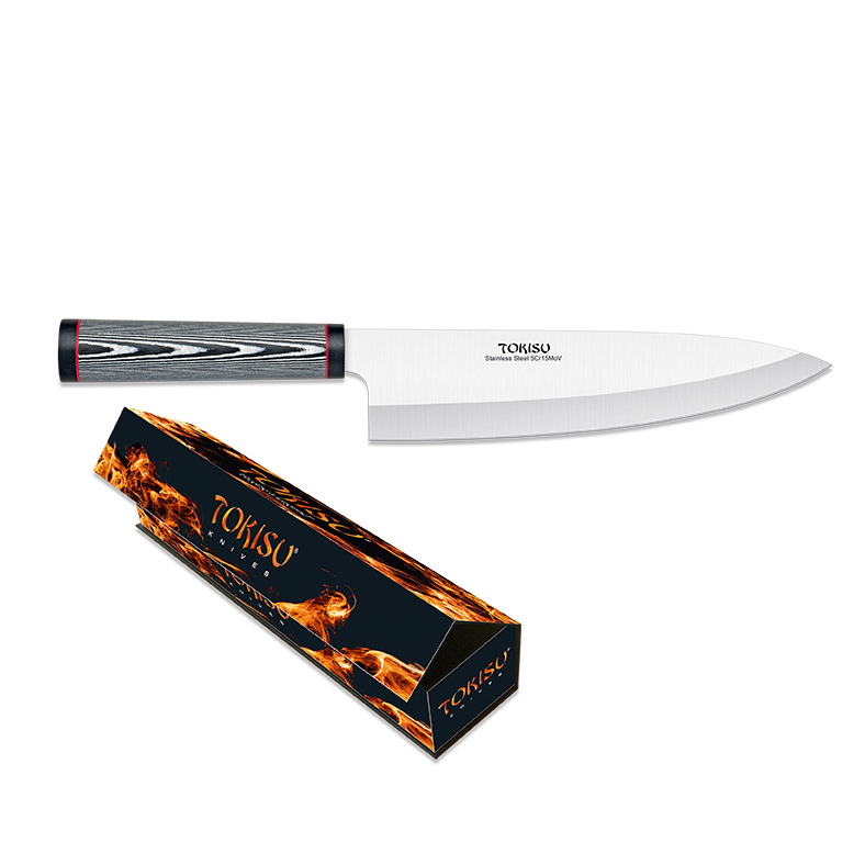 Couteau de cuisine Gyuto avec lame de 21,5 cm et manche G10 motif damas