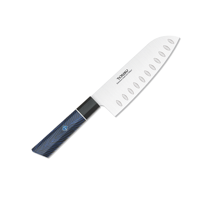 Santoku-Küchenmesser mit 17 cm Klinge und blau-schwarzem G10-Grif...