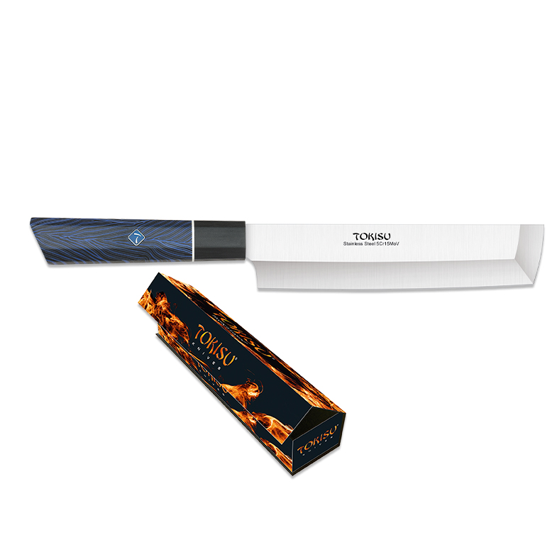 Nakiri-Küchenmesser mit 18 cm Klinge und blau-schwarzem G10-Griff