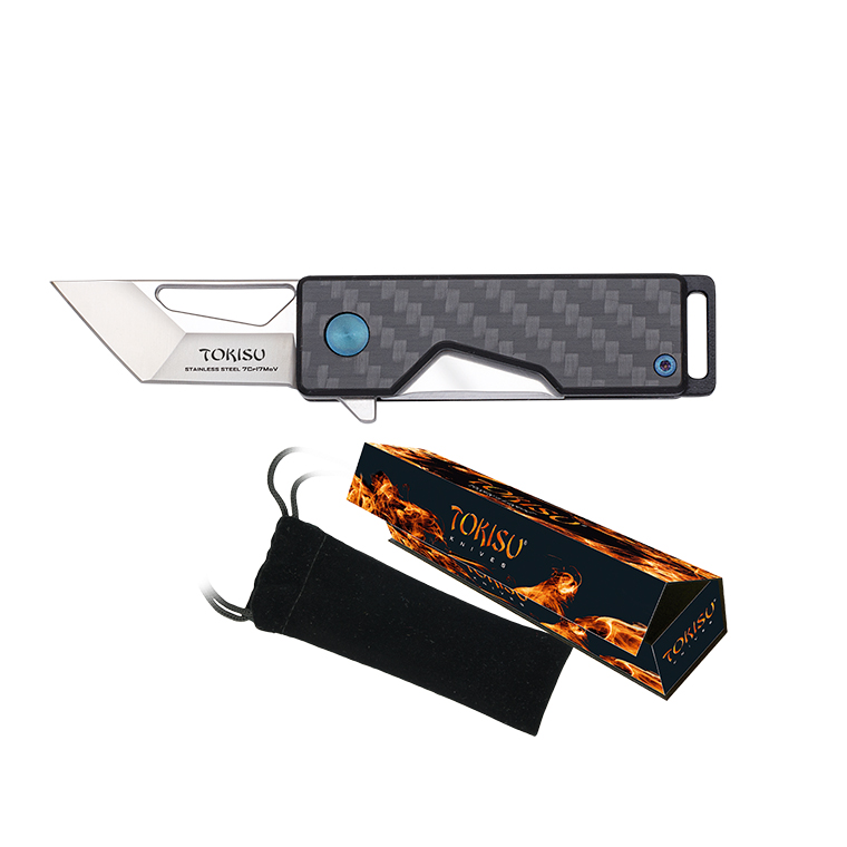 Faca tática Tokisu com G10 e cabo em fibra de carbono e lâmina de 4 cm