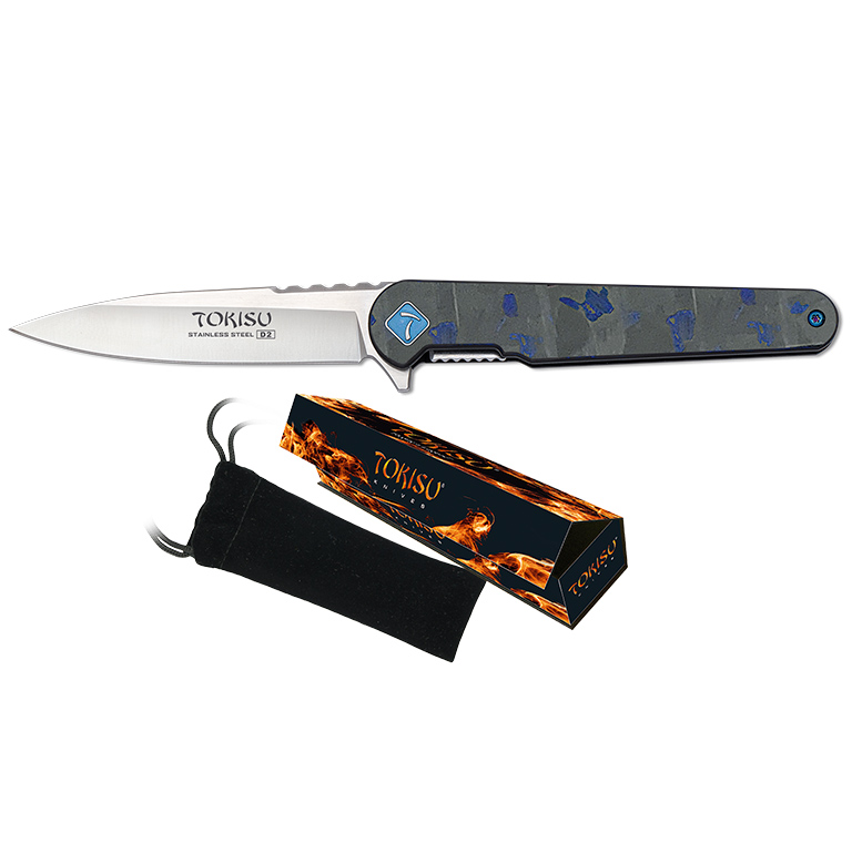 Faca tática Tokisu com G10 e cabo em fibra de carbono e lâmina de 7,9 cm