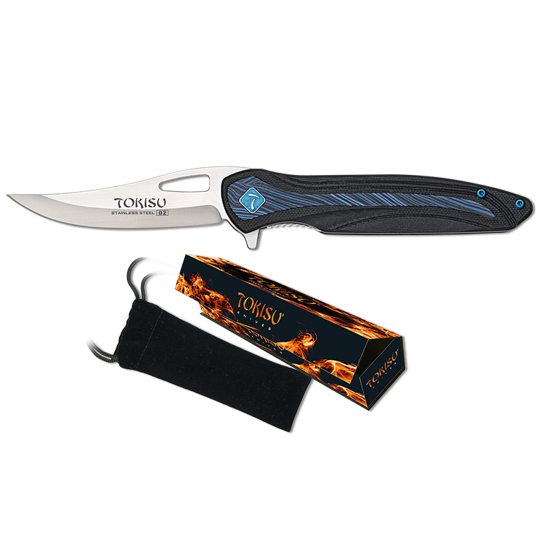 Taktisches Tokisu Klappmesser mit 8,4 cm langer D2-Klinge und G10-Damastgriff