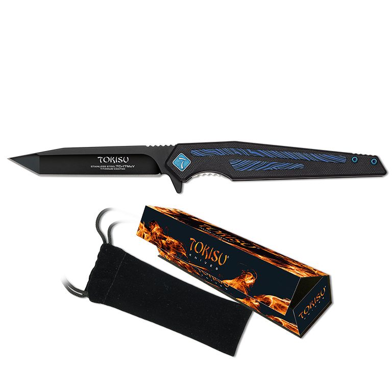 Taktisches Tokisu-Messer mit 8,6 cm langer schwarzer Klinge und G10-Damastgriff