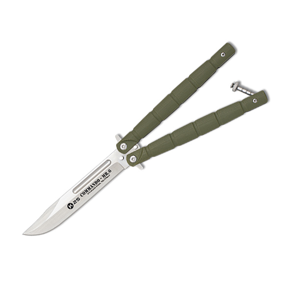 K25 butterfly knife with 10 cm stainless steel blade and green G1...