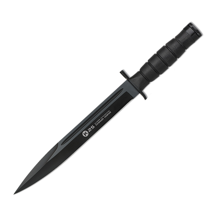 Couteau tactique K25 avec lame noire de 26 cm et manche G10 noir