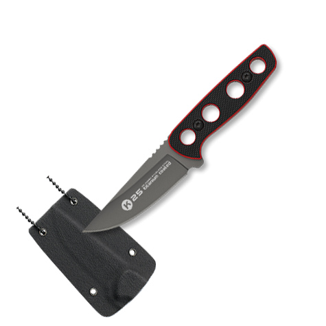 Couteau tactique K25 avec lame de 6,3 cm et manche G10 noir et ro...