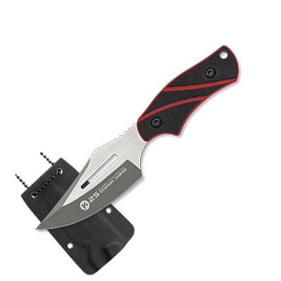 Couteau tactique K25 avec lame de 7 cm et manche G10 noir et roug...
