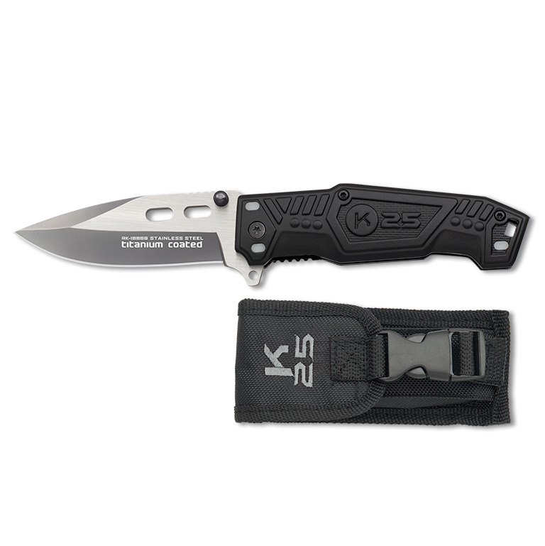 Taktisches K25-Messer mit 7,8 cm Klinge und schwarzem Aluminiumgriff