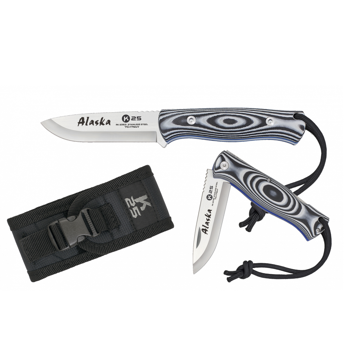 Alaska K25 taktisches Messer mit 9 cm Klinge und schwarz-weißem G10-Griff