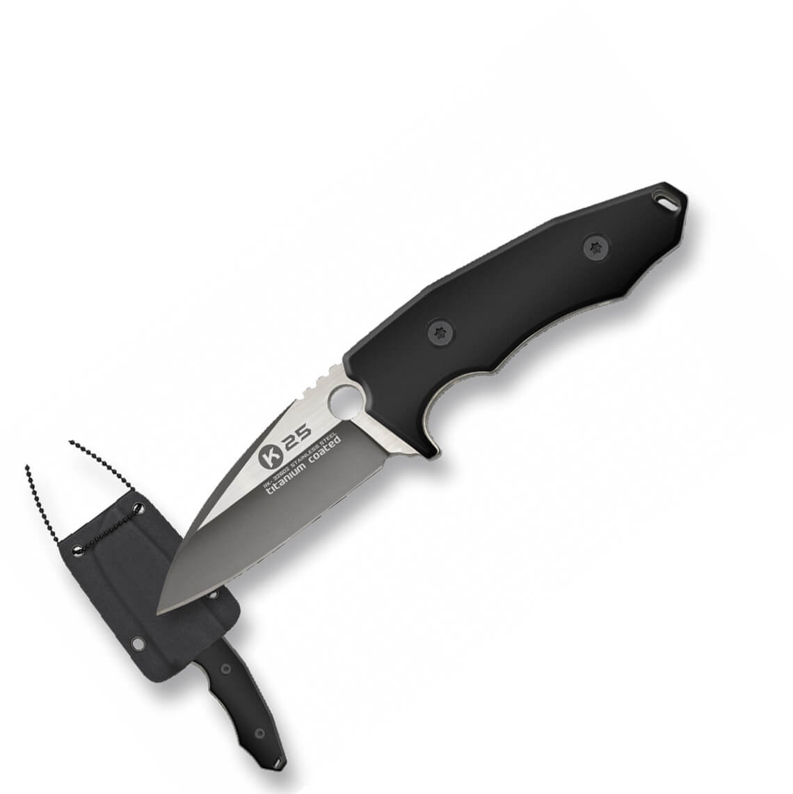 Couteau de cou K25 avec lame de 7 cm et manche G10 noir