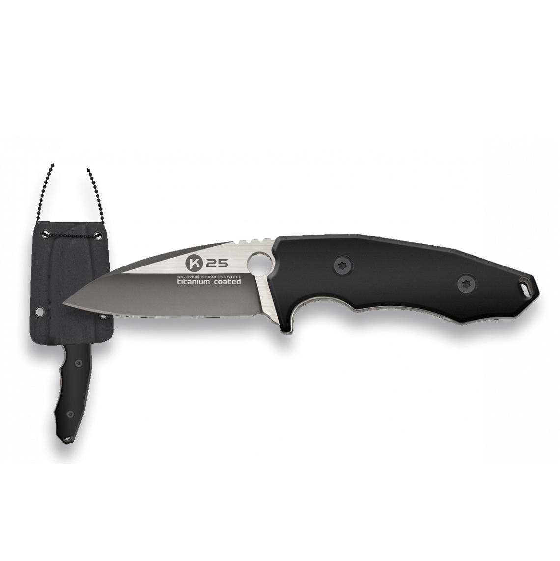 K25 Neck Knife mit 7 cm Klinge und schwarzem G10-Griff