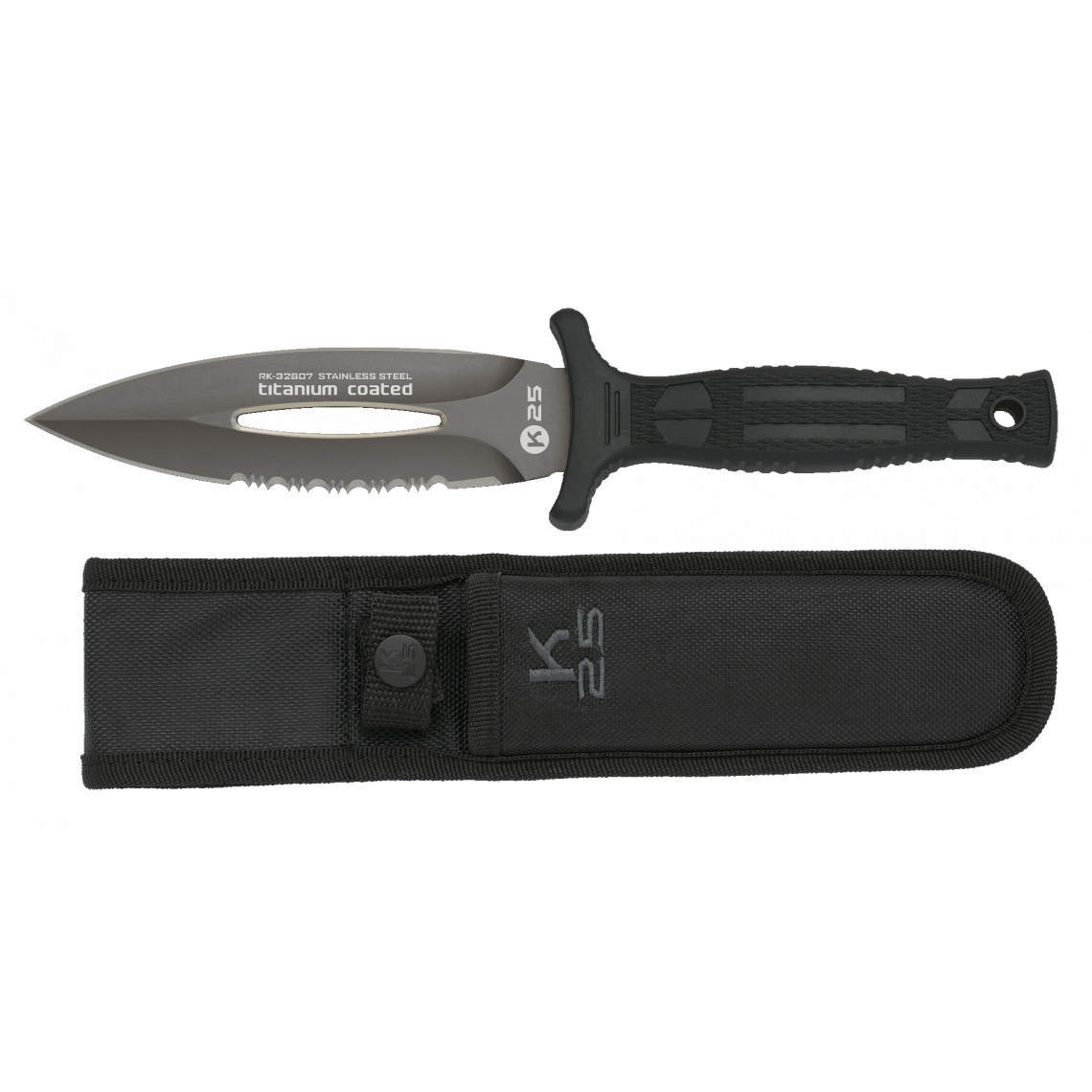 Coltello da barca K25 con lama da 12,6 cm e manico in gomma nera