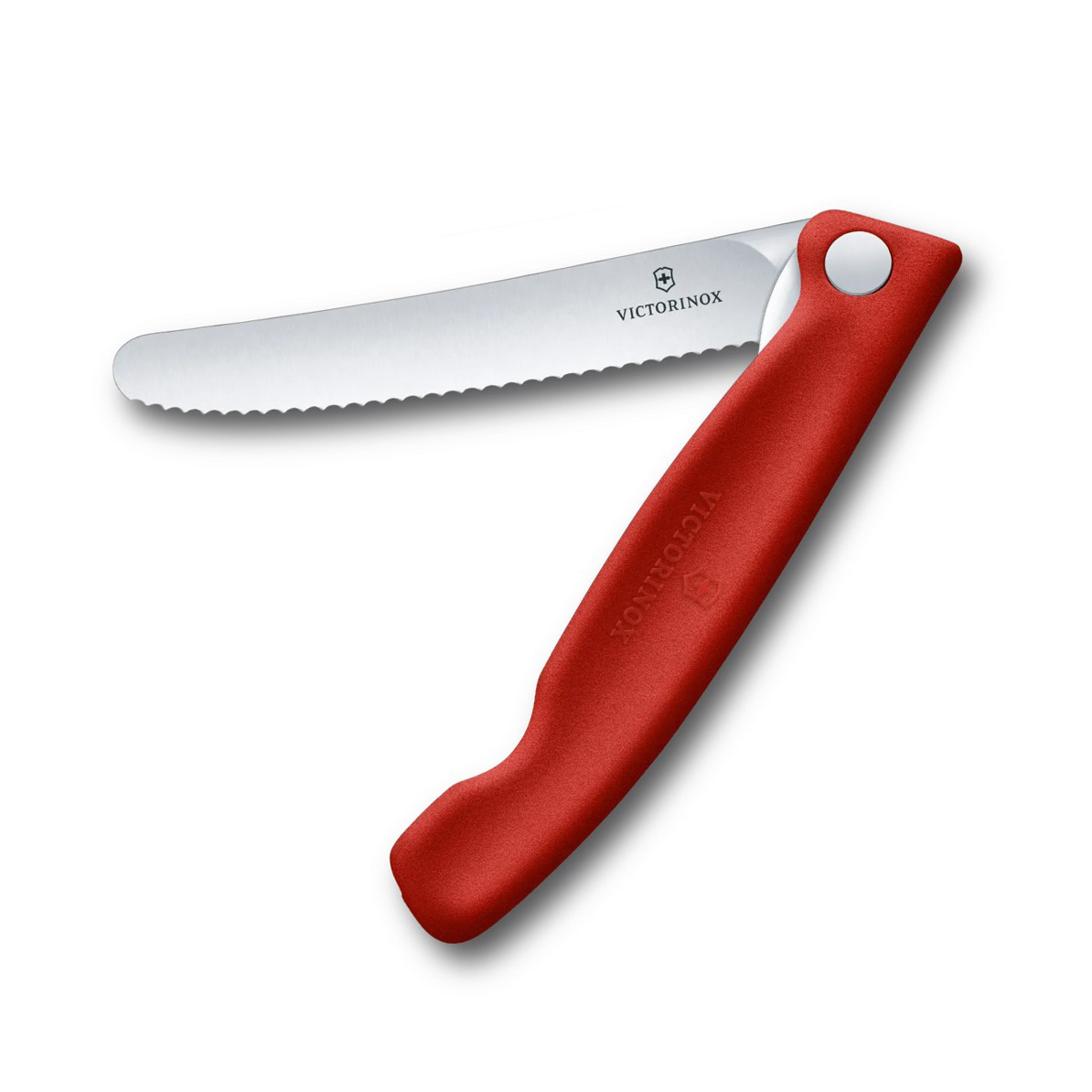 Coltello da tavolo pieghevole Victorinox Swiss Classic con bordo seghettato e manico rosso