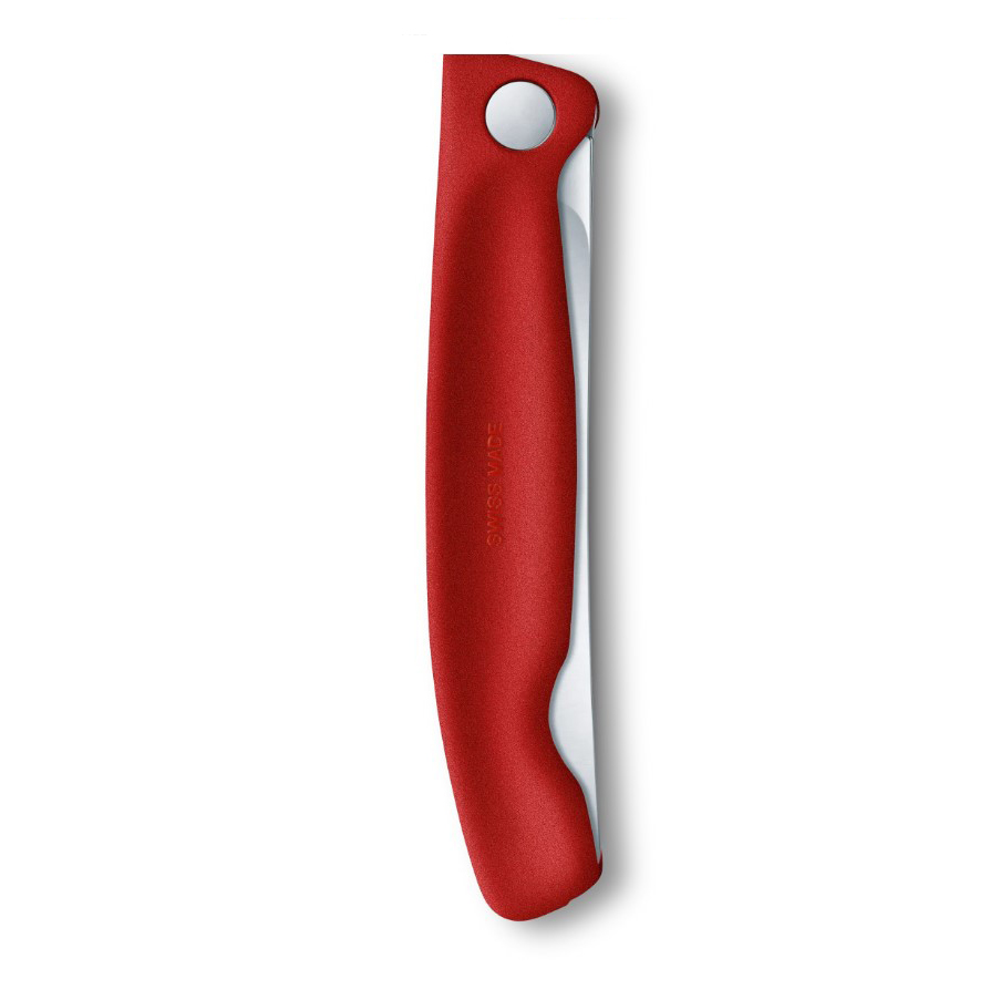 Coltello da tavolo pieghevole Victorinox Swiss Classic con bordo seghettato e manico rosso
